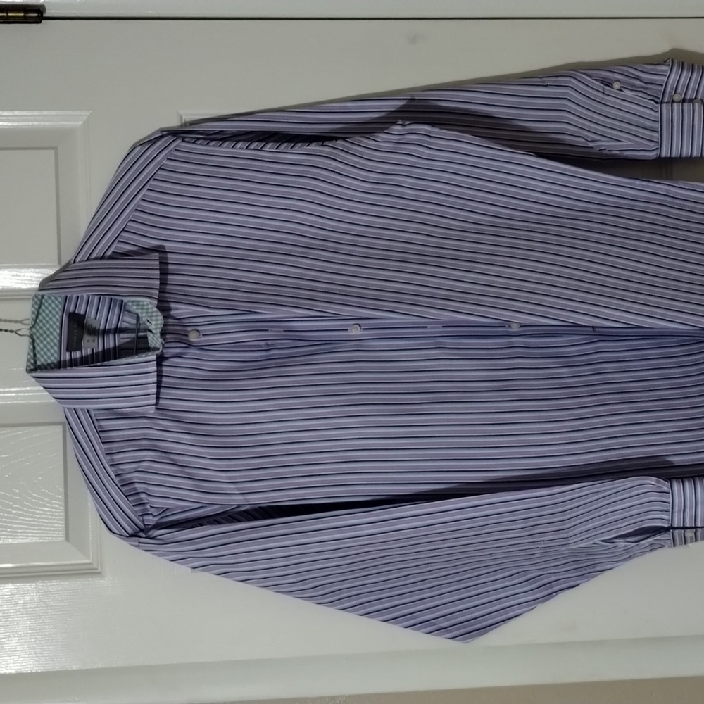 Thomas Dean long sleeve button down dress shirt XL purple blue stripes